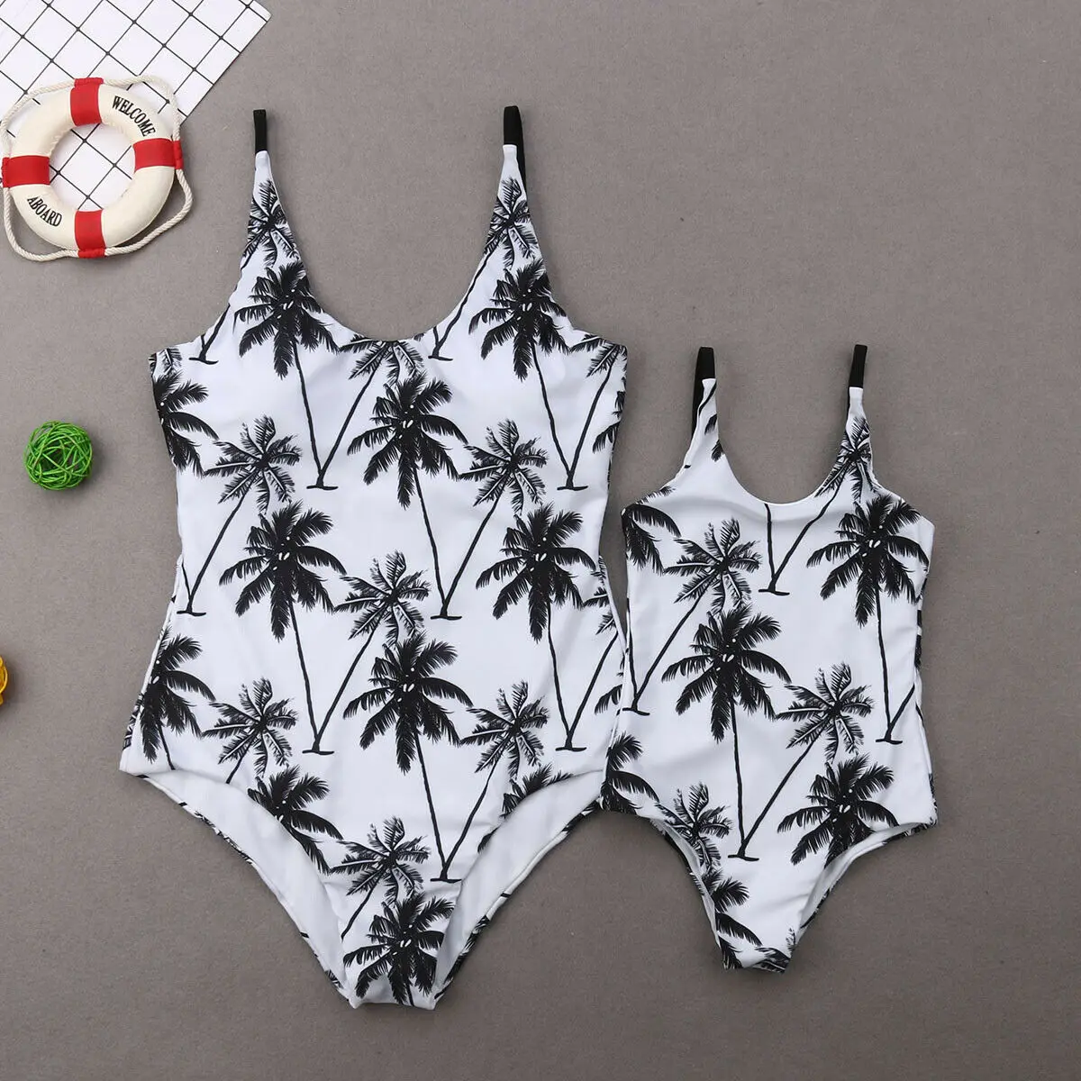 

Family Matching Printed Swimwear Mother Daughter Bad Boys Women Kid One Piece Palm Tree Print Swimsuit Beachwear Bathing Suits