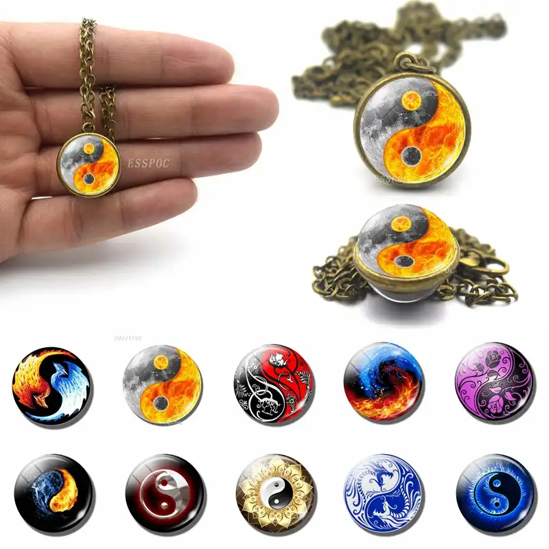 Farbe Yin Yang Klatsch Wasser Feuer Ball Halskette Doppel Gesicht Glas Ball Cabochon Halskette Gluck Amulett Schmuck Anhanger Charme Geschenke Pendants Aliexpress