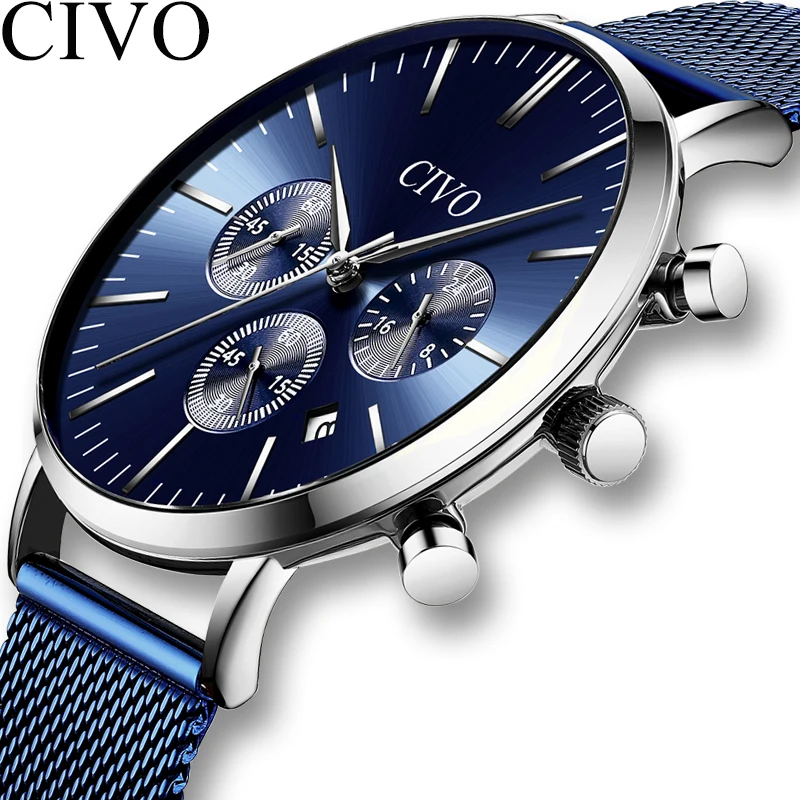 CIVO 2019 Роскошные Лидирующий бренд мужские часы водонепроницаемые кварцевые из