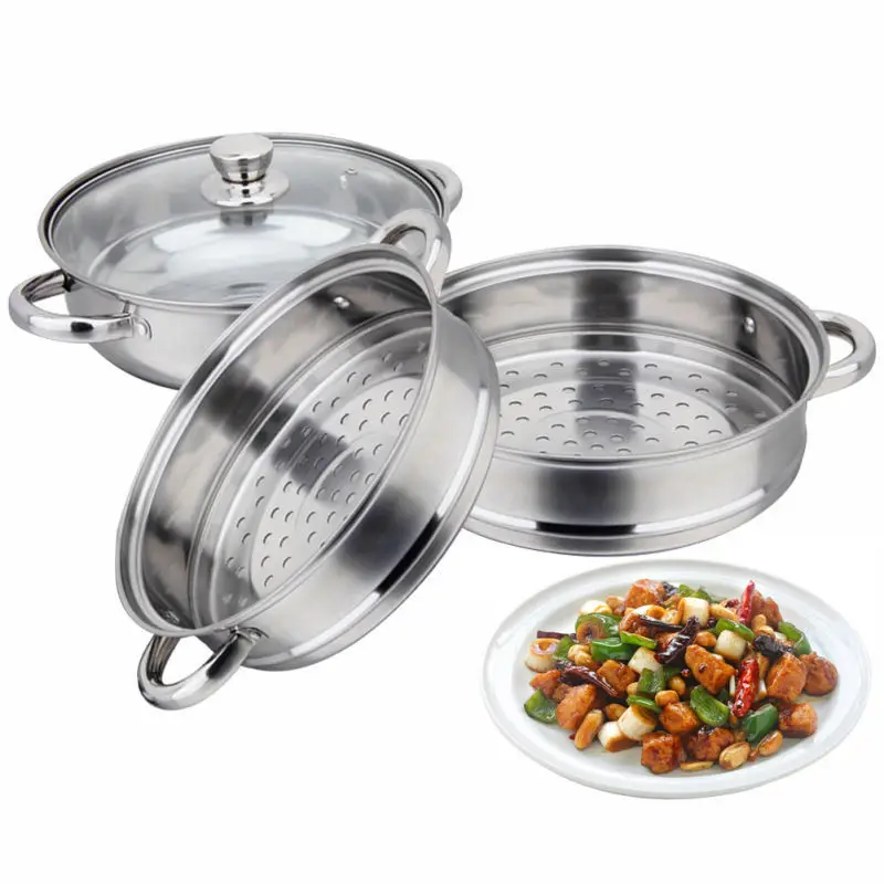 

1 Set Steamer 3-Layers Stainless Steel Steamer Induction Steam Steaming Pot Kitchen Cookware