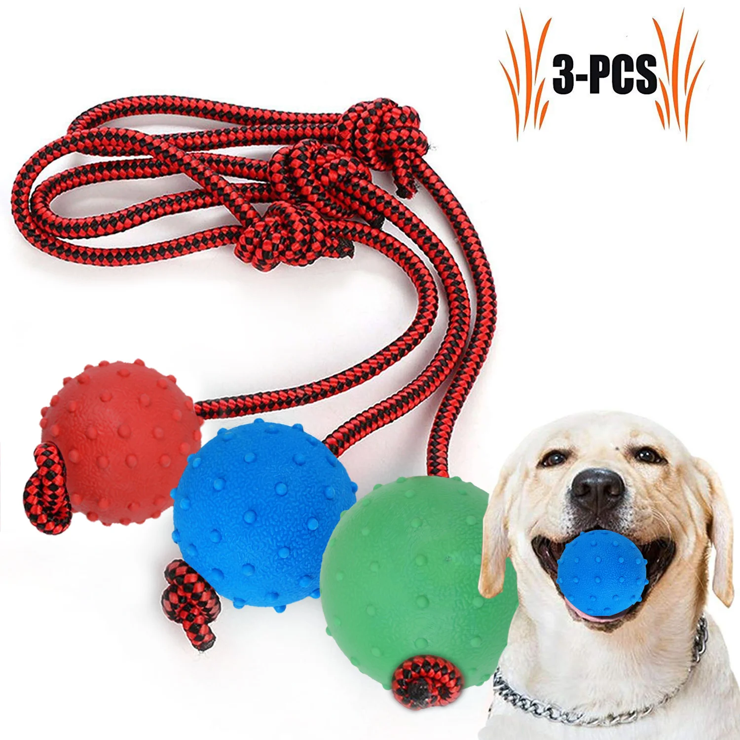 

3PCS Pet Chew Toy Portable Thorn Ball Dog Toy Bite-Resistant Rubber Ball Molar Training Dog Toy Red Blue Green Different Sizes