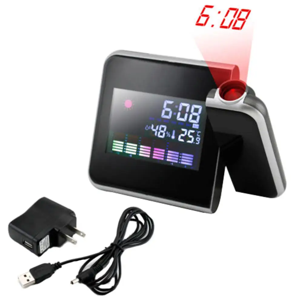

Projection Digital Weather LCD Snooze Alarm Clock Color Display w/ LED Backlight Weather Forecast Projection Alarm Clock