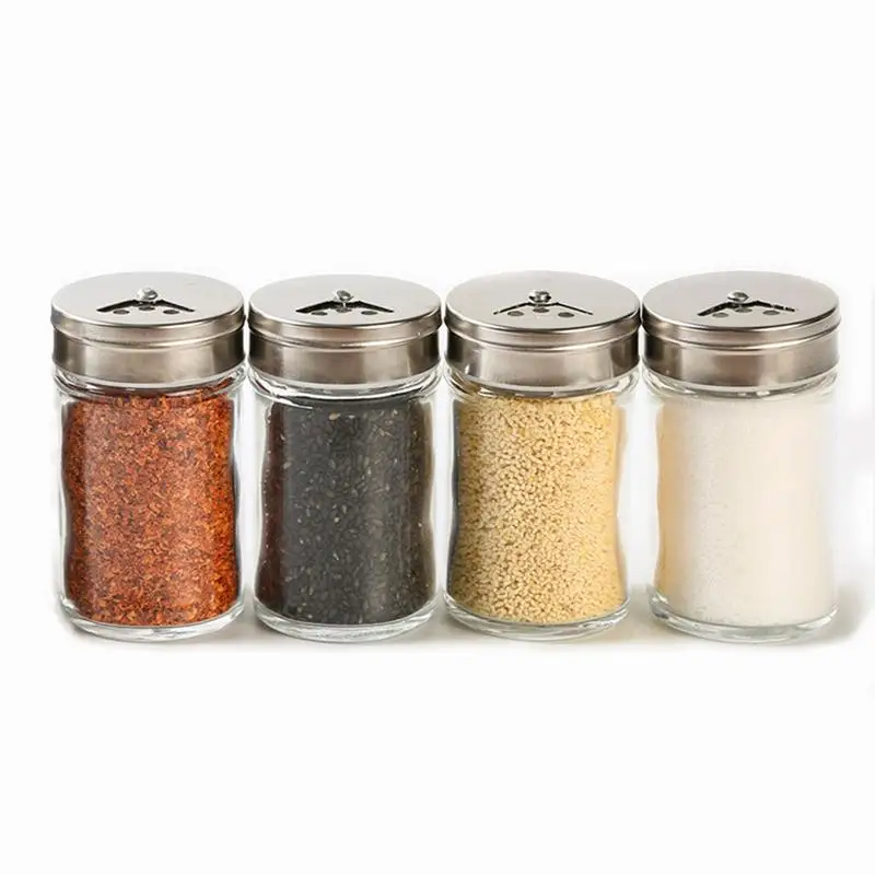 

Durable Stainless Steel Lid Condiment Pot Seasoning Bottle Glass Kitchen Supplies spice rack salt pepper shakers jar container