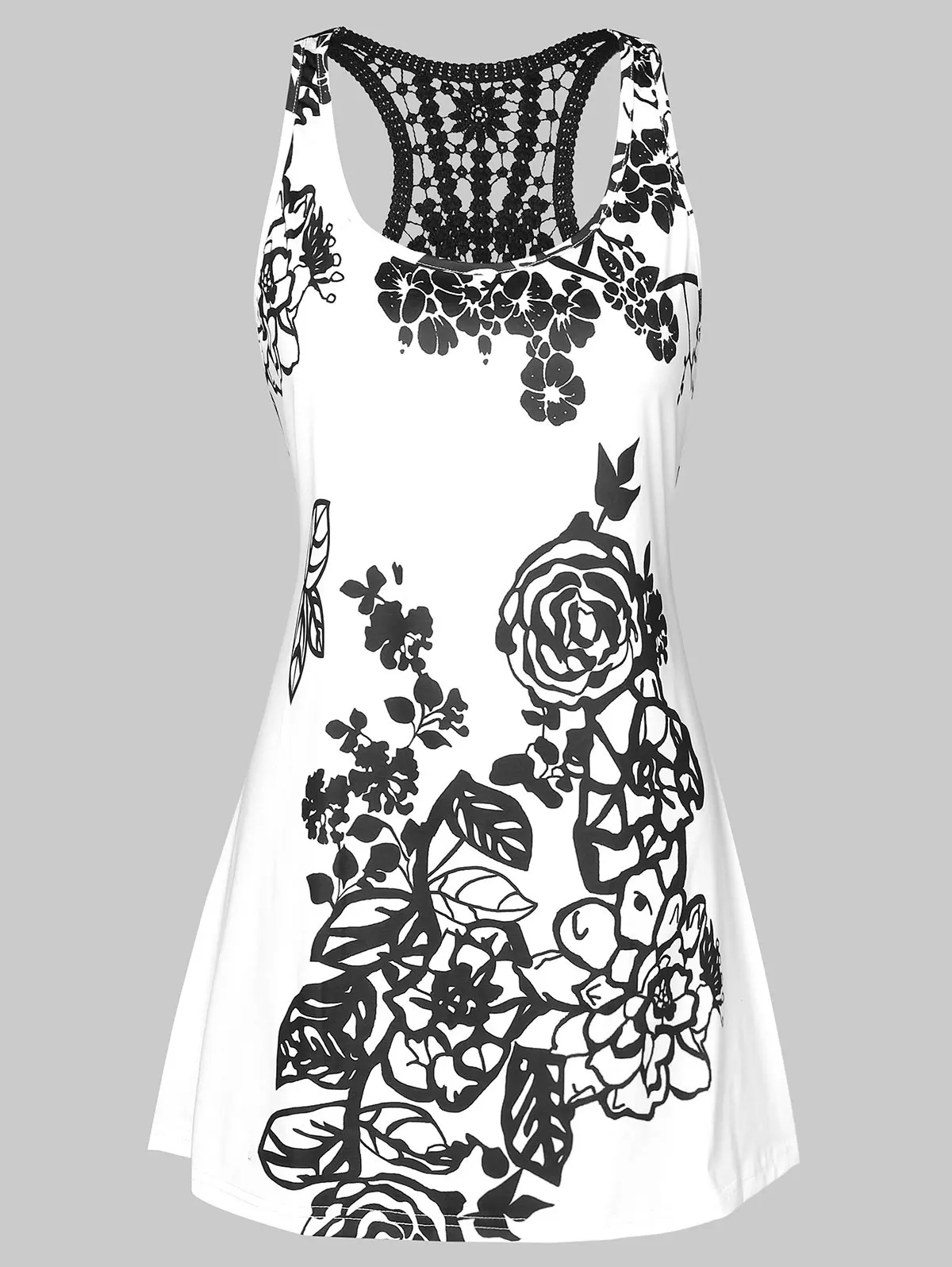 

Wipalo Summer Plus Size See Thru Lace Panel Women Tank Top Printed Lace Insert Racerback Casual Tops Sleeveless Women'S Tops