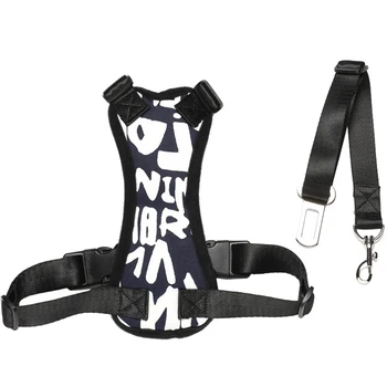 

Pet Dog Harness Safety Strap Vest with Car Seat Belt Lead Clip - Size XL (Blue+White)
