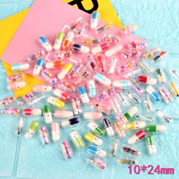 

Slime Charms cute Resin Charm Transparent Capsule Charms for slime 10pcs 24mm 3D Pill Resin Charm Beads for diy Accessories