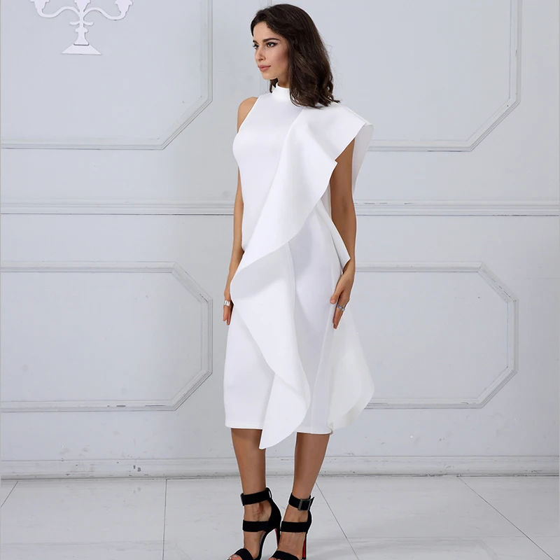 

White celebrity party dress new Style Summer Women Dress Sexy Sleeveless Patchwork Celebrity ruffle dress bandage dress