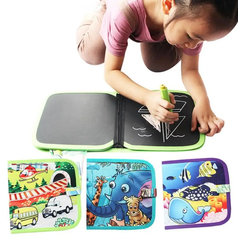 

Magic Water Drawing Book Cartoon Baby Kids Drawing Cloth Book Reusable Chalks Painting Board Toys for Children Gift