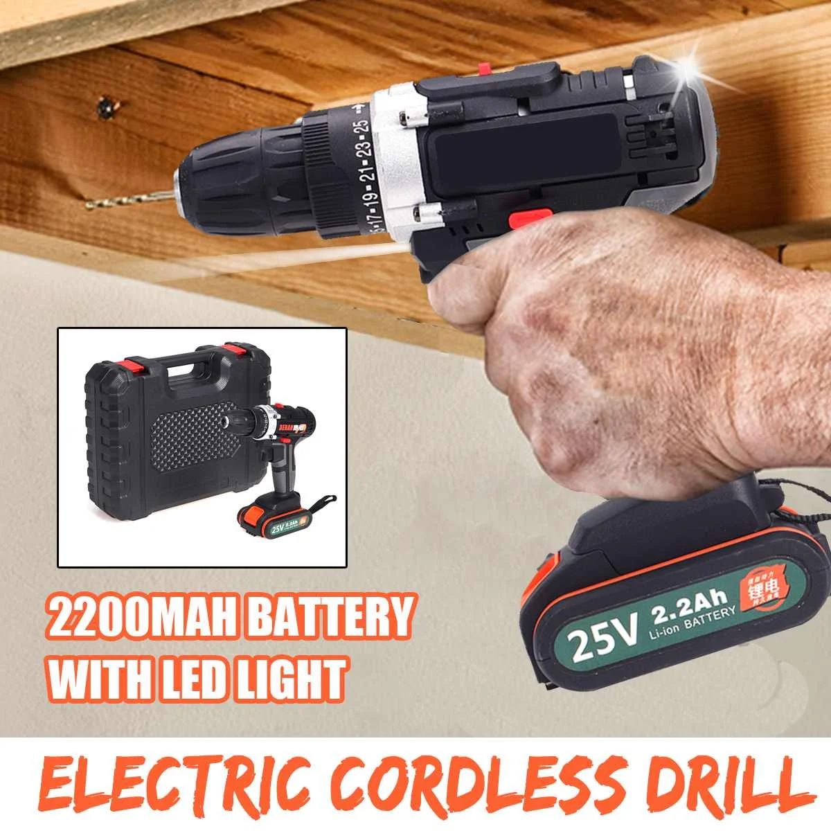 

25V Double Speed Cordless Electric Screwdriver 220V Li-ion Battery Rechargeable Impact Drill Screwdriver Power Tools w/ Light