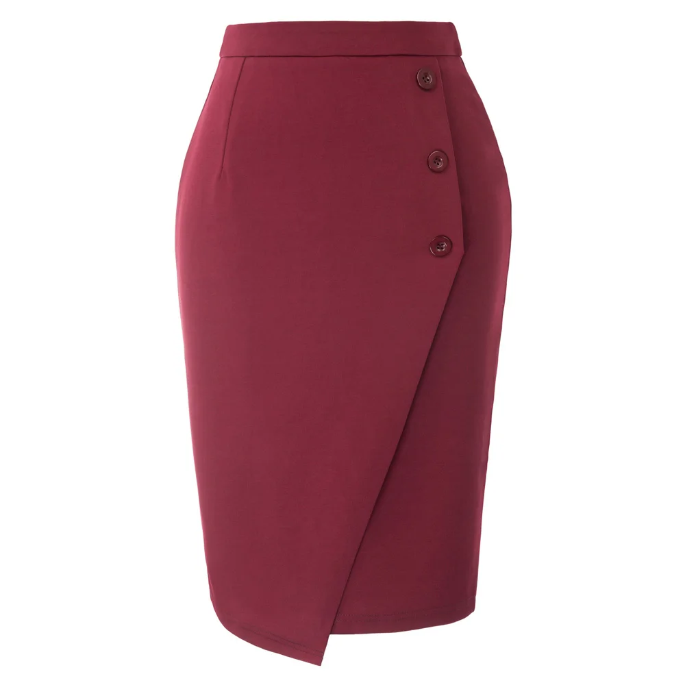 

Gk Women's Skirt High Waist Buttons Decorated Back Split Bodycon Pencil Skirt Soft Comfortable Women's Skirts