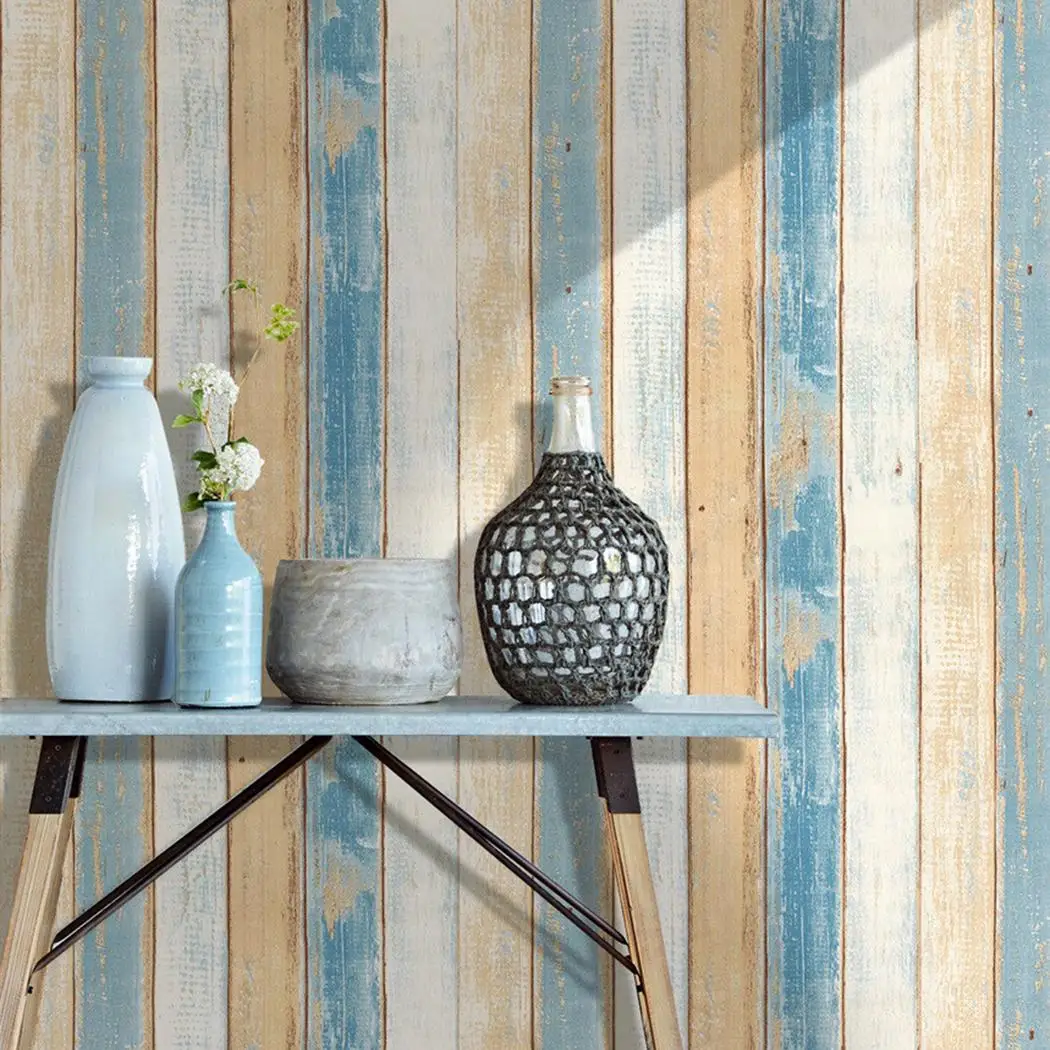 

Wall Decoration Nostalgic Striped Wood Grain Thicken Self-adhesive Home, Hotel, Clothing Store, etc Wallpaper