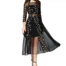 Горячая Распродажа, летние платья, женское прозрачное Сетчатое кружевное платье с цветочным рисунком, длинное платье размера плюс, женское платье