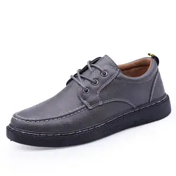 Весенняя повседневная обувь мужские кожаные туфли на плоской подошве со шнуровкой Простые Модные деловые мужские туфли износостойкие