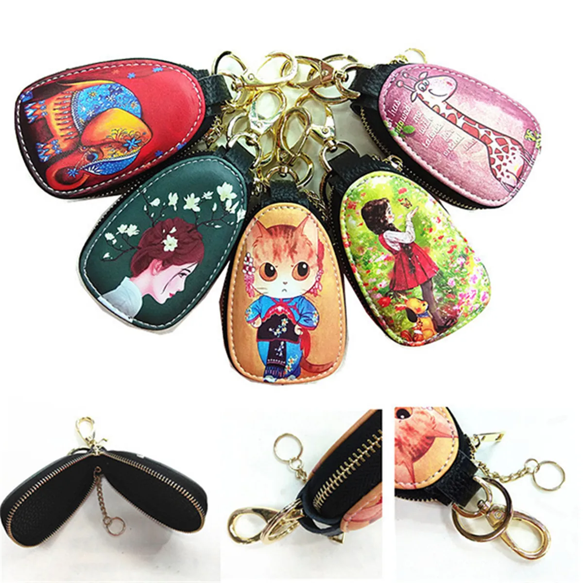 

Female Key Wallet Small Women PU Leather Car Key Holders Housekeeper For Women Cute Key Bag Multifunctional Home Keychain Case