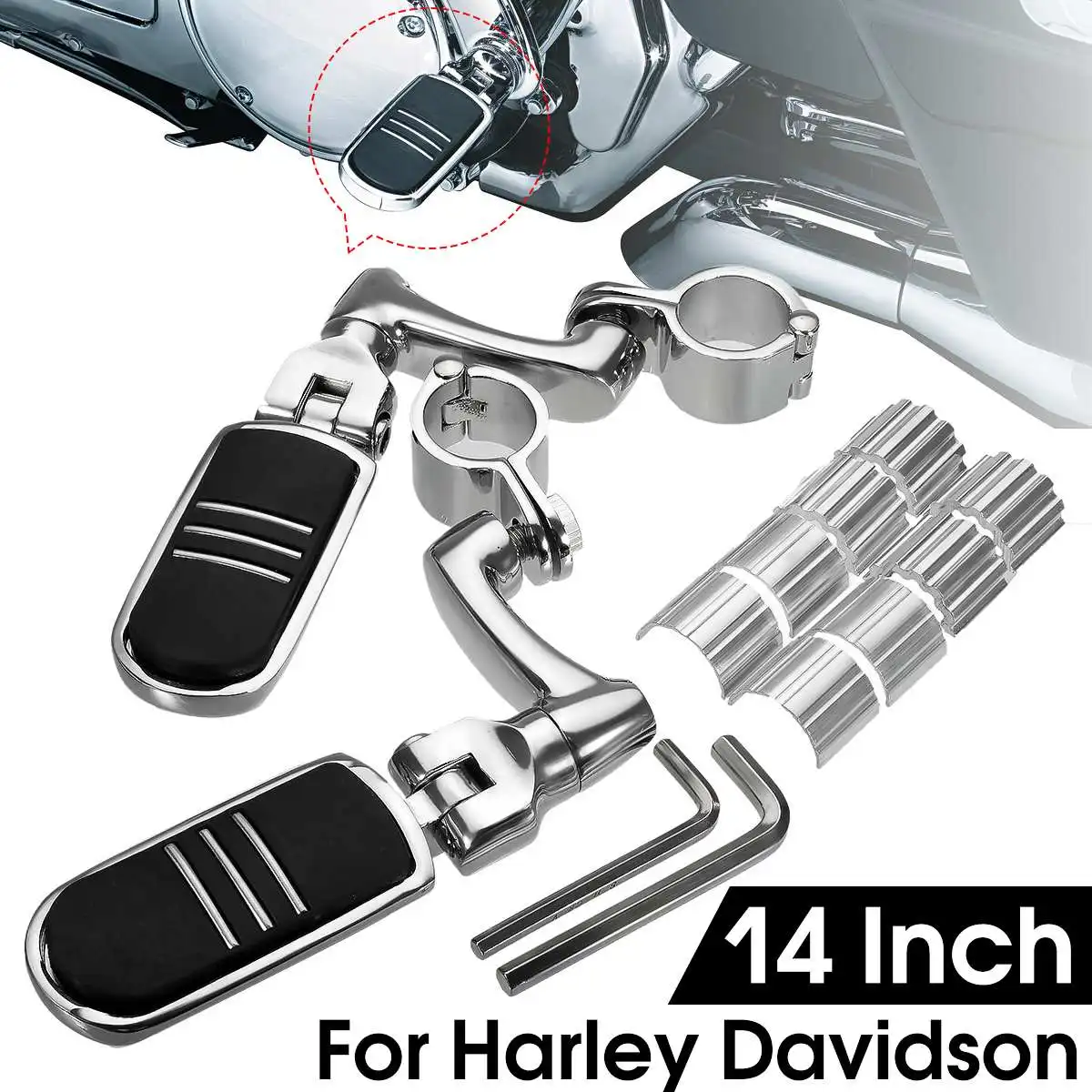 

Chrome Pair 1 1/4" 32mm 360 degree adjustable Short Streamline Foot Peg Pedals Footrest Mount For Harley Davidson