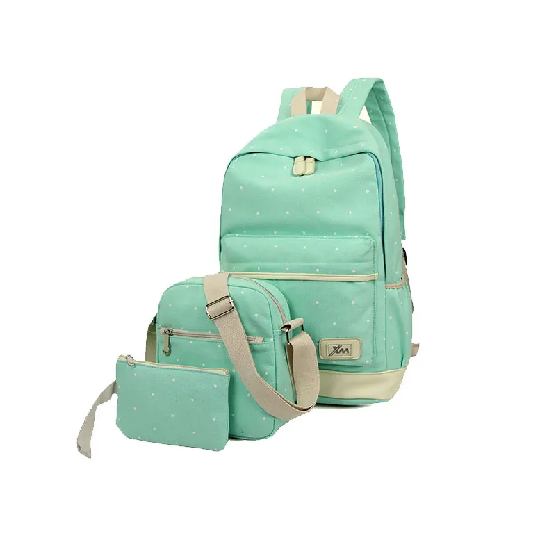 

3pcs/Set Dot Travel Women Backpack Cute Canvas School Bags For Teenage Girls Shoulder Bagpack