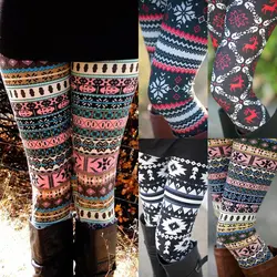 Новые Брендовые женские теплые зимние рождественские обтягивающие штаны-стрейч со снежинками, подарки