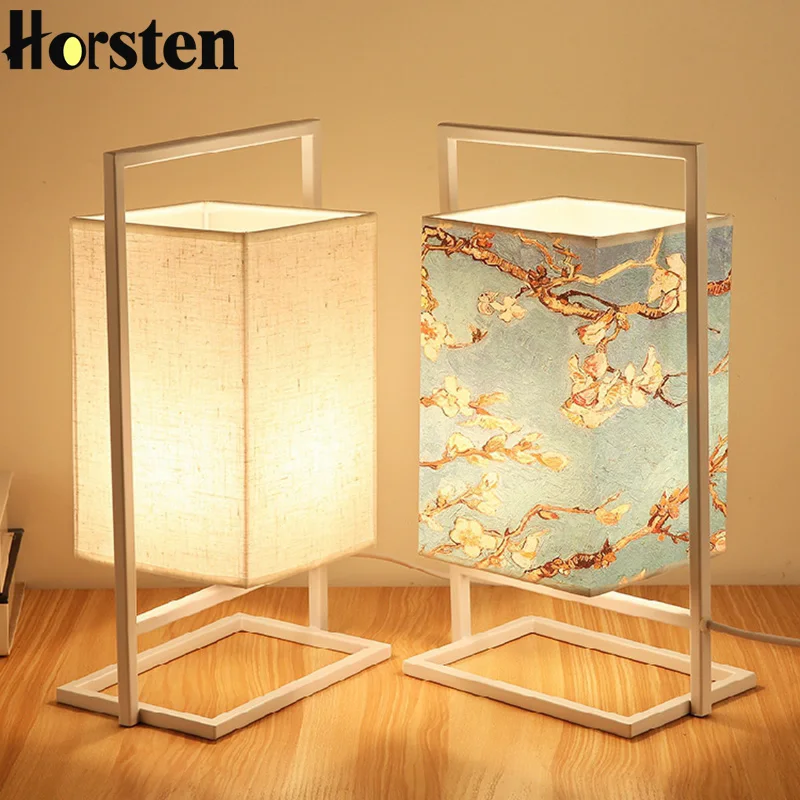 

Japanese-style Desk Lamp Simple Linen Iron Table Lamp E27 Bedroom LED Table Lights Living Room Home Decor Lighting