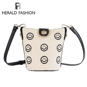 

Herald Fashion Summer Women Weave Straw Beach Bag Feminine Woven Bucket Bag Grass Casual Shoulder Bag Ladies Knitting Rattan Bag