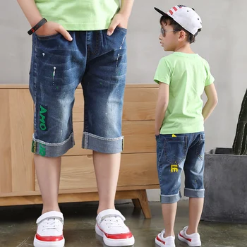 

Teenager Kids Boys Denim Shorts 4Y-16Y Summer Letter Printed Children Boys Casual Pants Soft Cotton Jeans Short Straight Pants