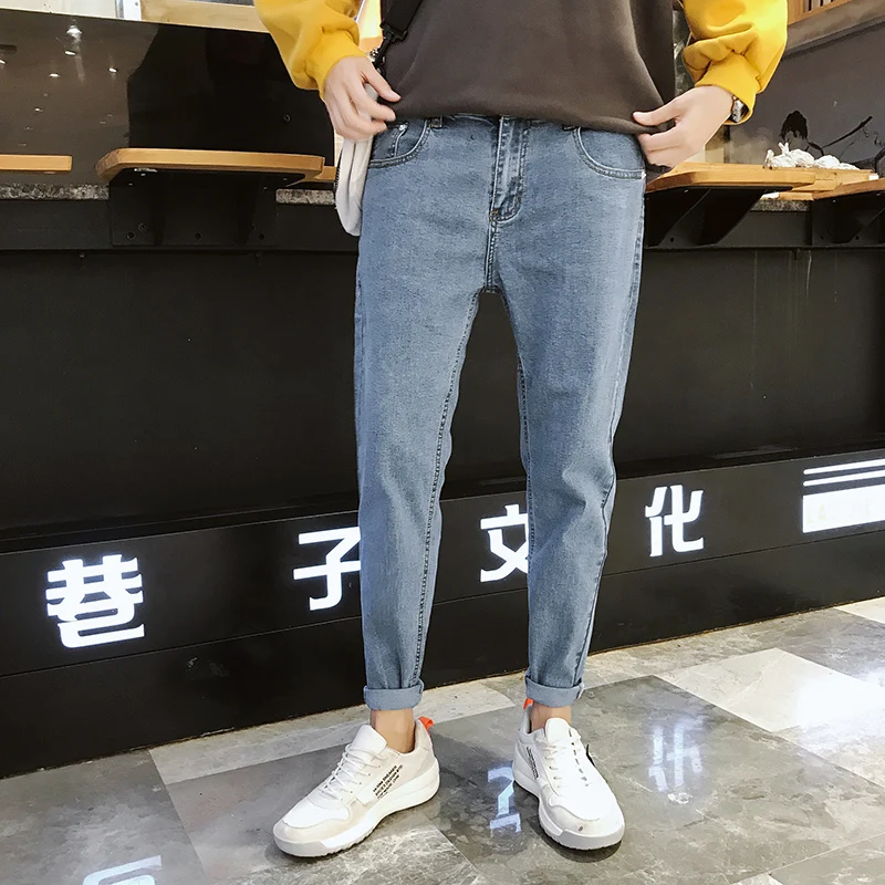 

2019 spring mens Jeans men Male Bound Feet Pants Nine Part Pants Tide Haren Pants Free shipping