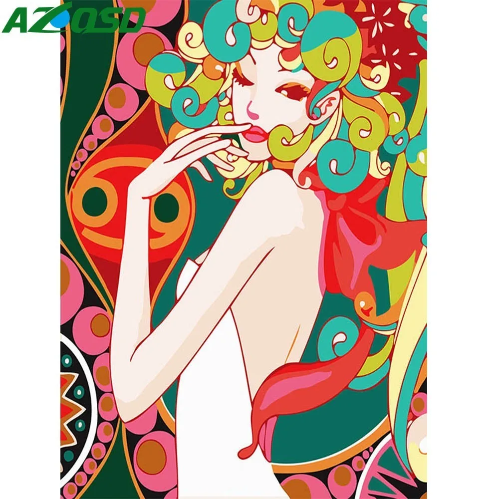

AZQSD DIY Cartoon Oil Painting Woman Painting By Numbers Home Decoration Paint Canvas Picture Hand Painted Modern K137