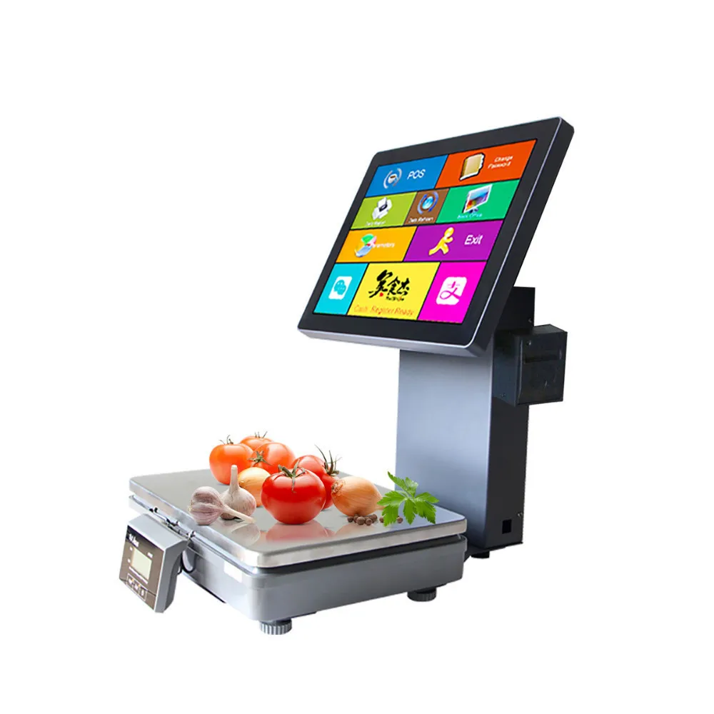 Новейший розничный магазин весы с сенсорным экраном POS и встроенным 58 мм термопринтером для супермаркета или фруктового магазина