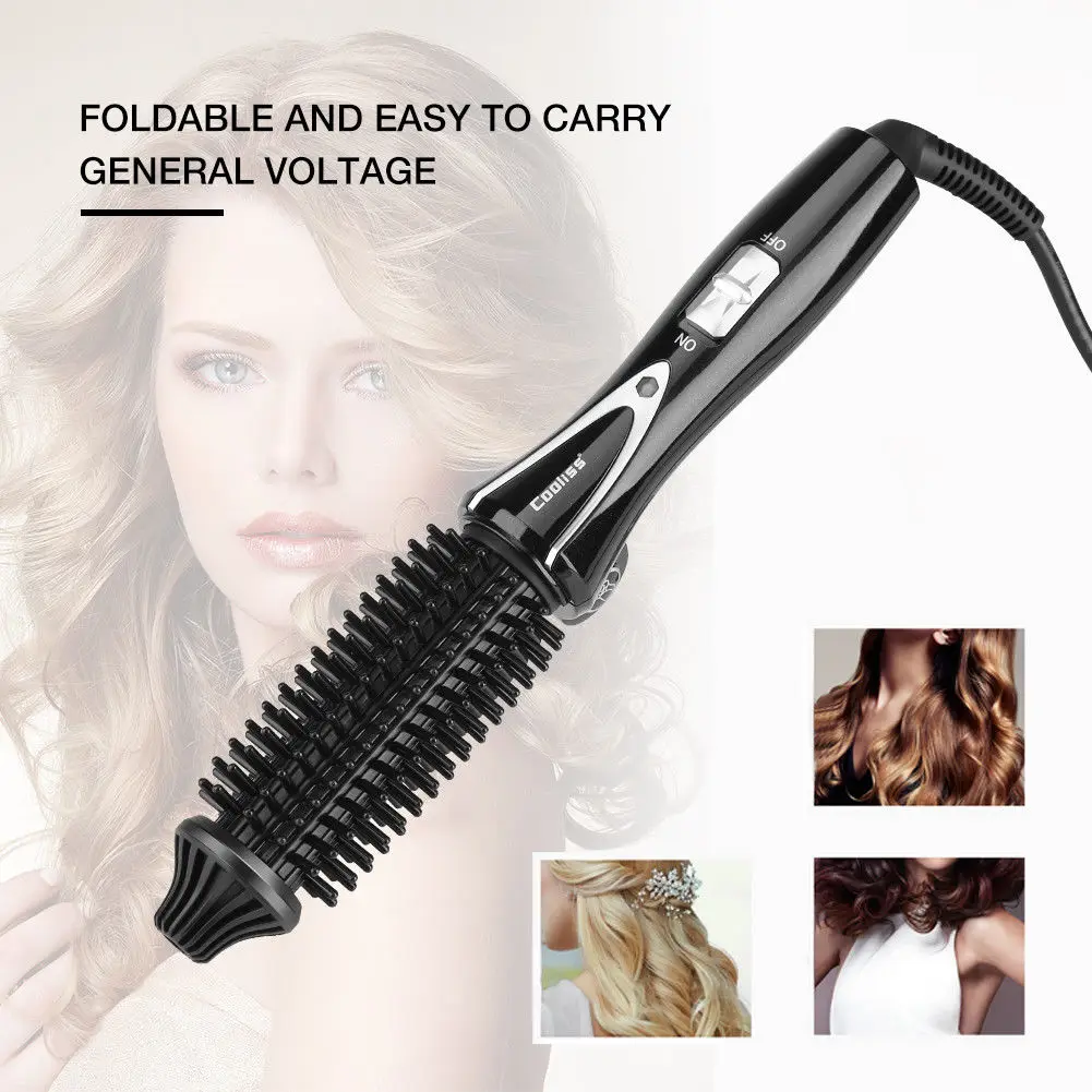 

Cooliss At08 Pro 3 In 1 2-Way 360 Degree Rotating Curling Iron Hair Brush Curler Straightener Hot