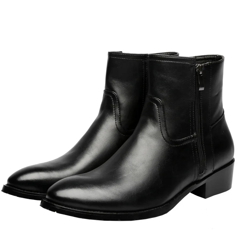 

37-46 Plus Size Men Chelsea Boots All Black Genuine Leather Pointed Toe Boots Men Winter Shoes Fur Lined Warm Shoes Men Zipper