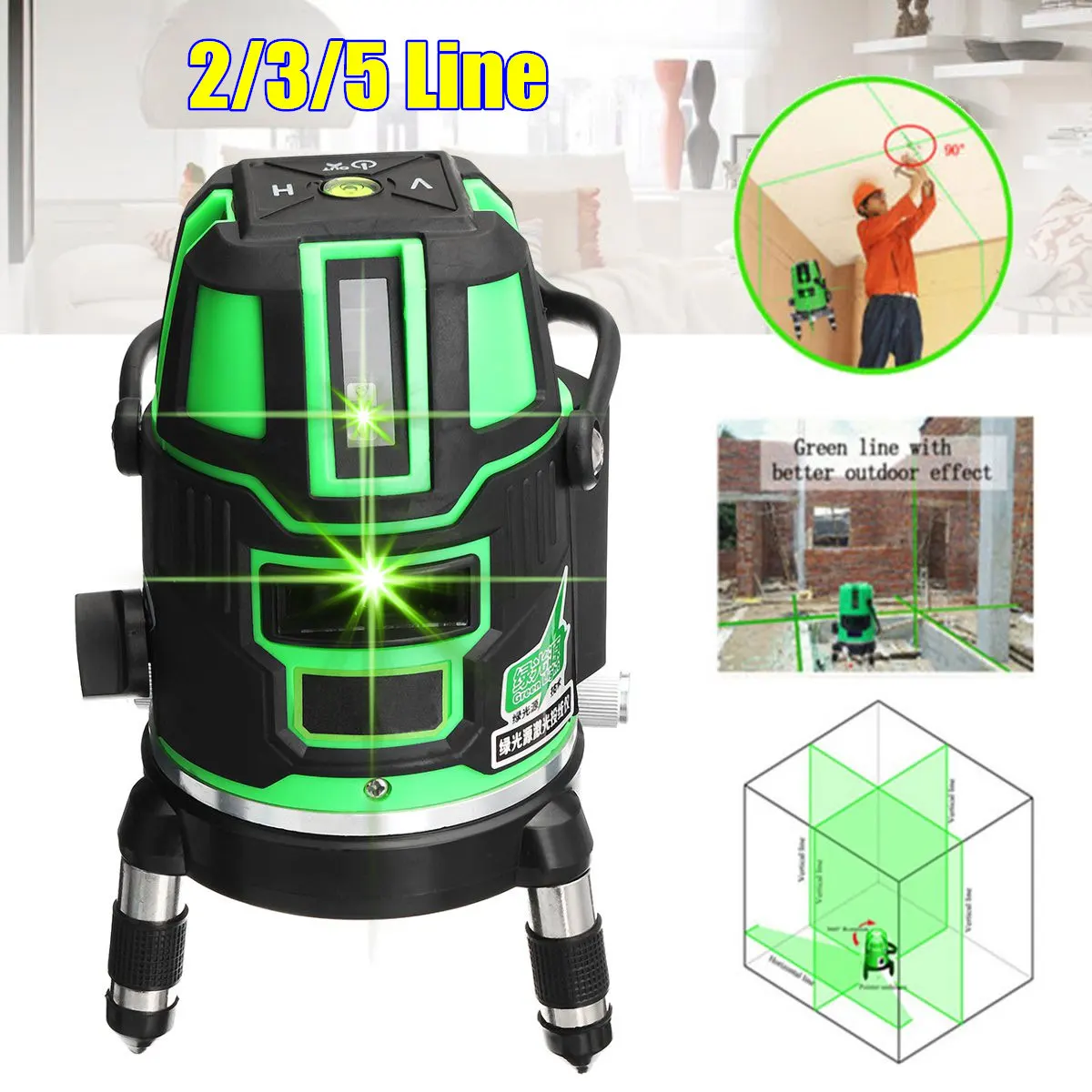 

3D 2/3/5 Line 360C Green Rotary Cross Laser Level Self-leveling Measure Tripod