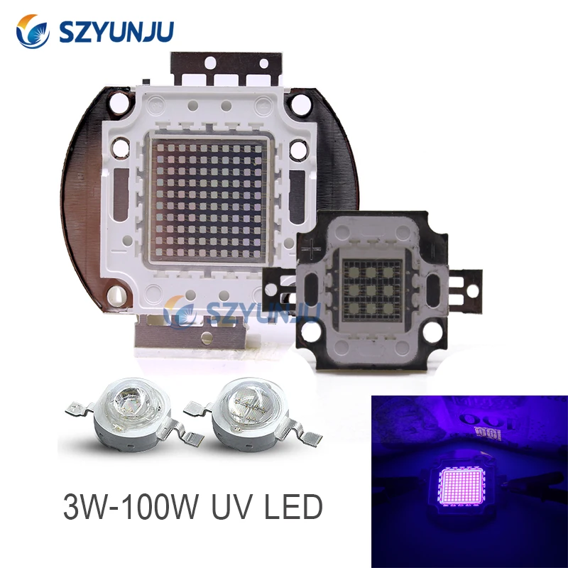 Tiaochongyi UV fioletowy High Power LED Chip 360Nm 375Nm 385Nm 395Nm 405Nm UVA UVB koraliki oświetlenia 3 5 10 20 30 50 100 watów