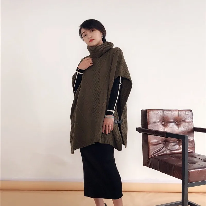 2018 Autumn new arrrrival high-end light luxurious wool blend shawl cloak loose coat woman knitting temperament sweater 187031