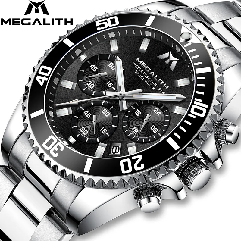 MEGALITH модные мужские часы Топ бренд класса люкс Хронограф Colck Мужские Reloj Hombre 2019