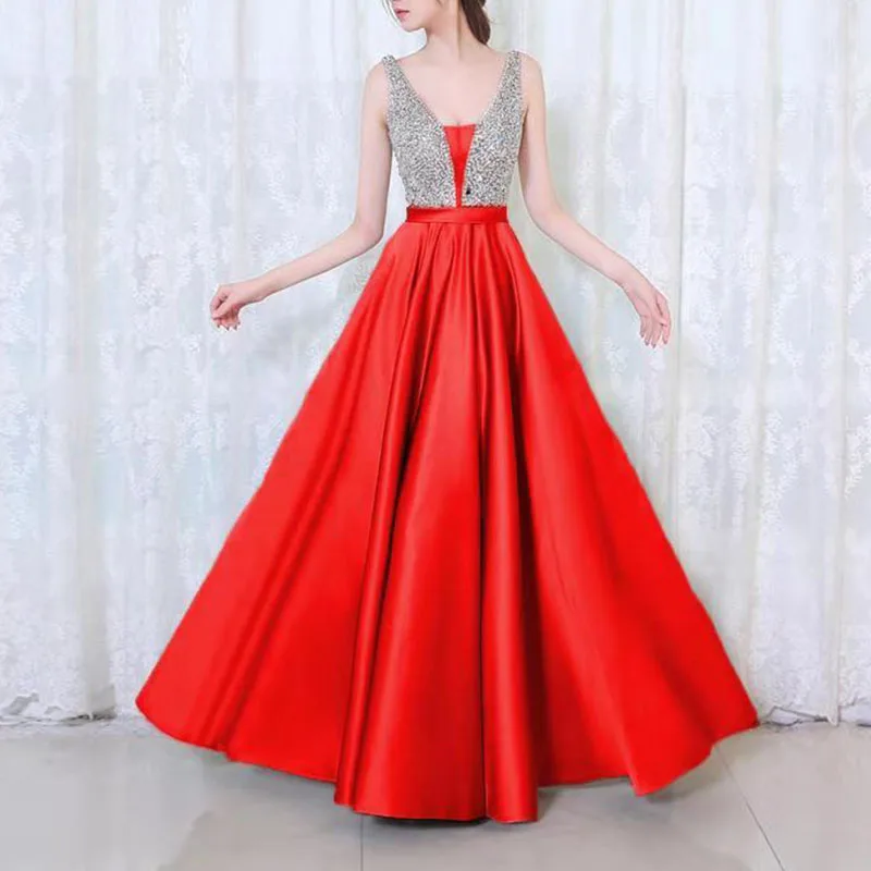 

Women Prom Sequin Dress Evening Party A-line Maxi Dress NEW Long summer elegant jurkjes