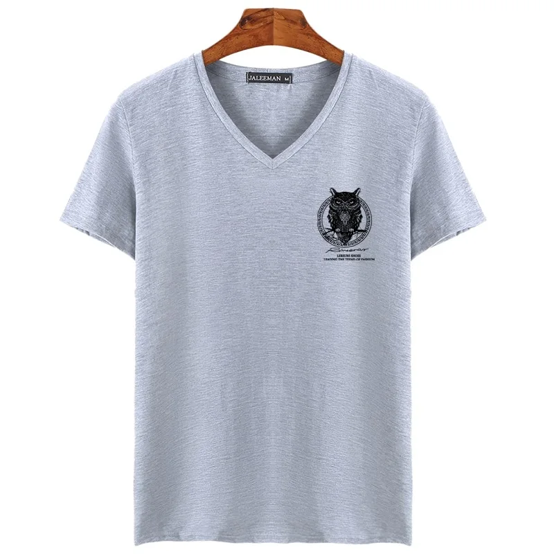 

Plus Size 5XL 4XL Summer Men Tshirt V Neck Short Sleeve Solid Color T-shirt for Men 100% Cotton Owl Print Men T Shirt Top Tee