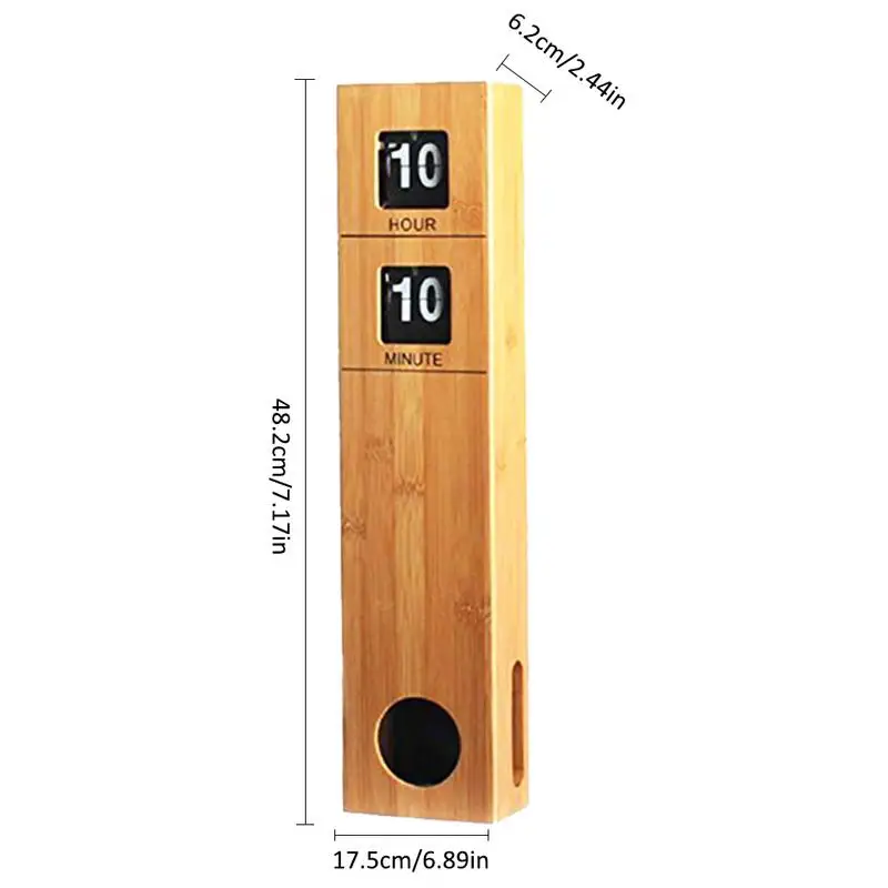 

High Quality Wall Auto Flip Down Clock Battery Operated 19inch Height with Bamboo Wood Case Modern Retro Decoration