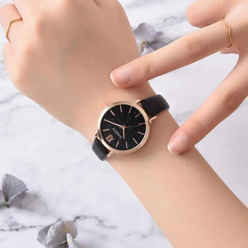 

GAIETY Leather Strap Quartz Watches Women Star Sky Dial Analog Wristwatch