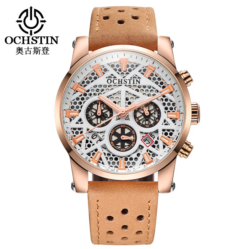 

Men's Watch Business Fashion Luxury Hollow Dial Luxury Alloy Leather Strap Calendar Waterproof Wrist Watch