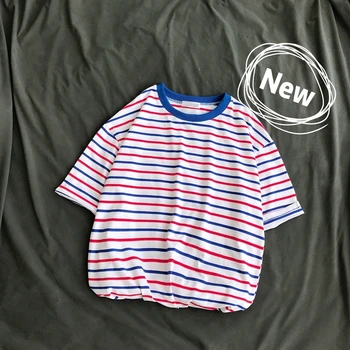 

Summer New T Shirt Men Fashion Striped Casual Short-sleeved Tshirt Man Streetwear Trend Wild Hip-hop Loose Cotton T-shirt Male