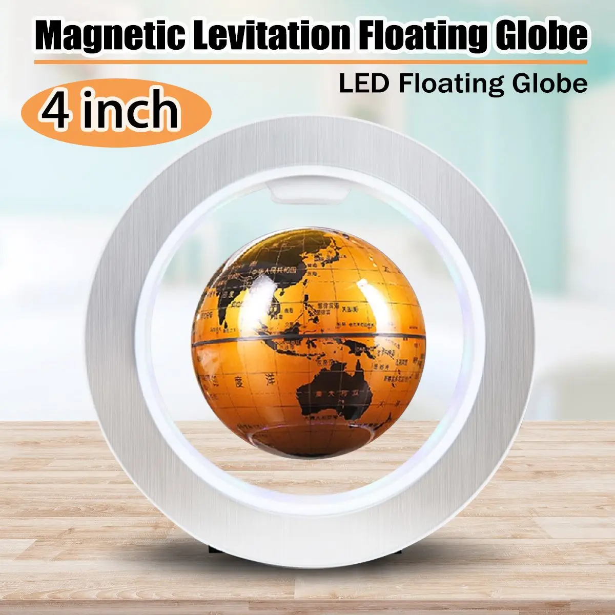

O Shape 4 Inch Magnetic Levitation Floating Globe Map LED Light Geography School Teaching Resources Office Home Desk Decoration