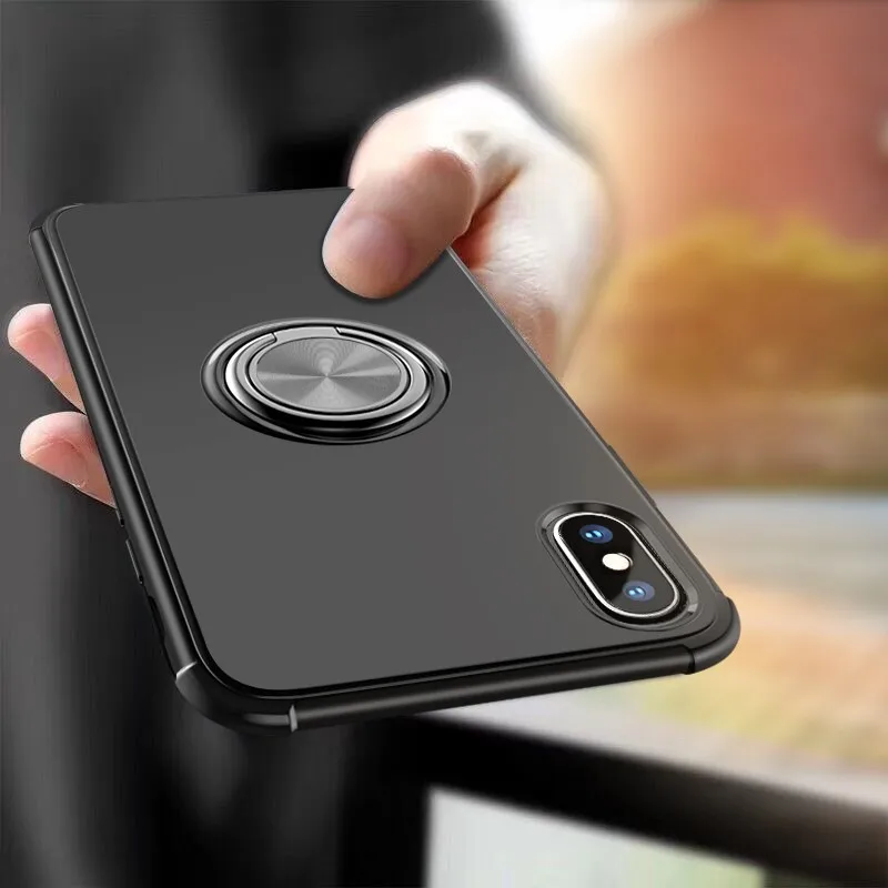 

Phone Case For iPhone 6 6s 7 8 Plus X XR XS Max XSmax Metal Ring Car Stand Soft Silicone Cases Shockproof Phone Back Cover