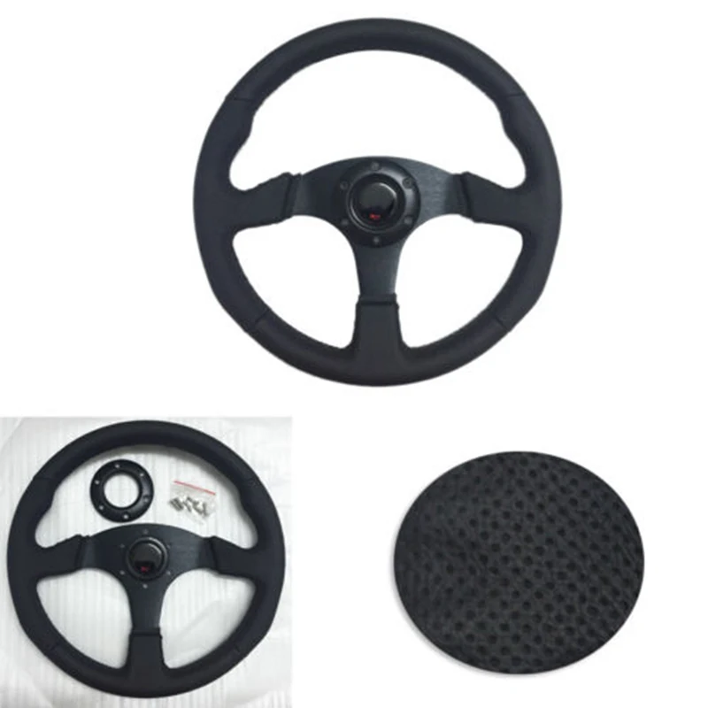 Black 100% Brand New Stitching Leather Flat Steering Wheel Racing OMP Drifting Rally Fits most 6 bolt pattern boss kit