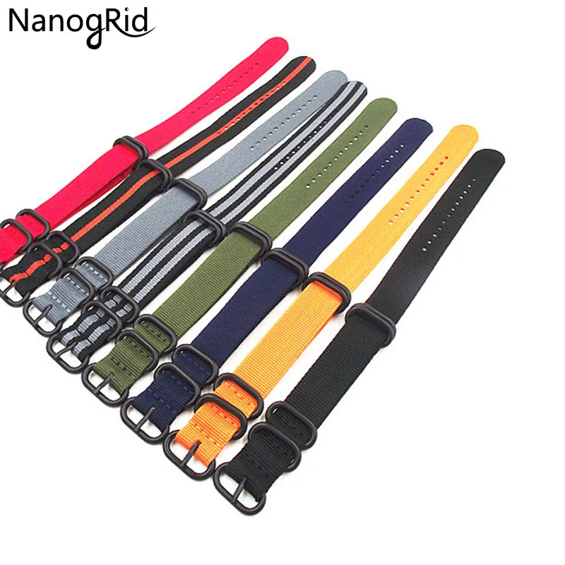 

Fashion Colors NATO Watchband Nylon Strap Black 5 Rings Buckle 18mm 20mm 22mm 24mm Striped Replacement Band Watch Accessories