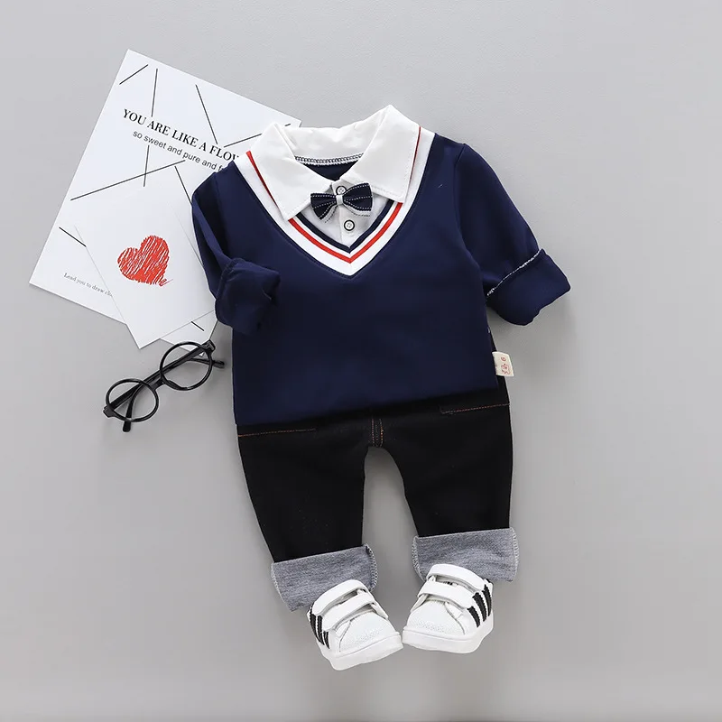 

Spring Autumn Baby Boys Girls Clothes Infant Cotton Bow T Shirt Pants 2pcs/sets Kids Garment Children Fashion Casual Sport Suit