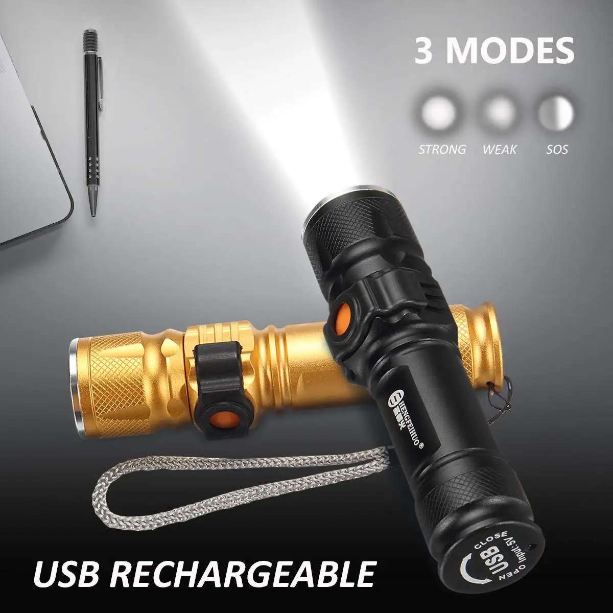 USB Rechargeable T6 LED Zoom Flashlight Outdoor Camping Torch Power