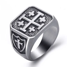 Для мужчин Нержавеющая сталь кольца Crusader Иерусалимский крест Религия Винтаж ювелирные изделия