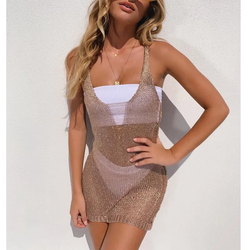 

Women Cover Up Tops Beachwear Swimwear Bikini Beach Wear Cover Up Mesh Ladies Hollow Out V Neck See Through thin Tops