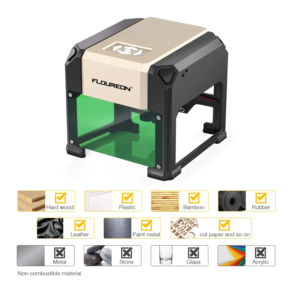 

Floureon K4 3000mw CNC Laser Engraver DIY Logo Mark Printer Cutter Laser Engraving Machine Woodworking 80x80mm Engraving Range