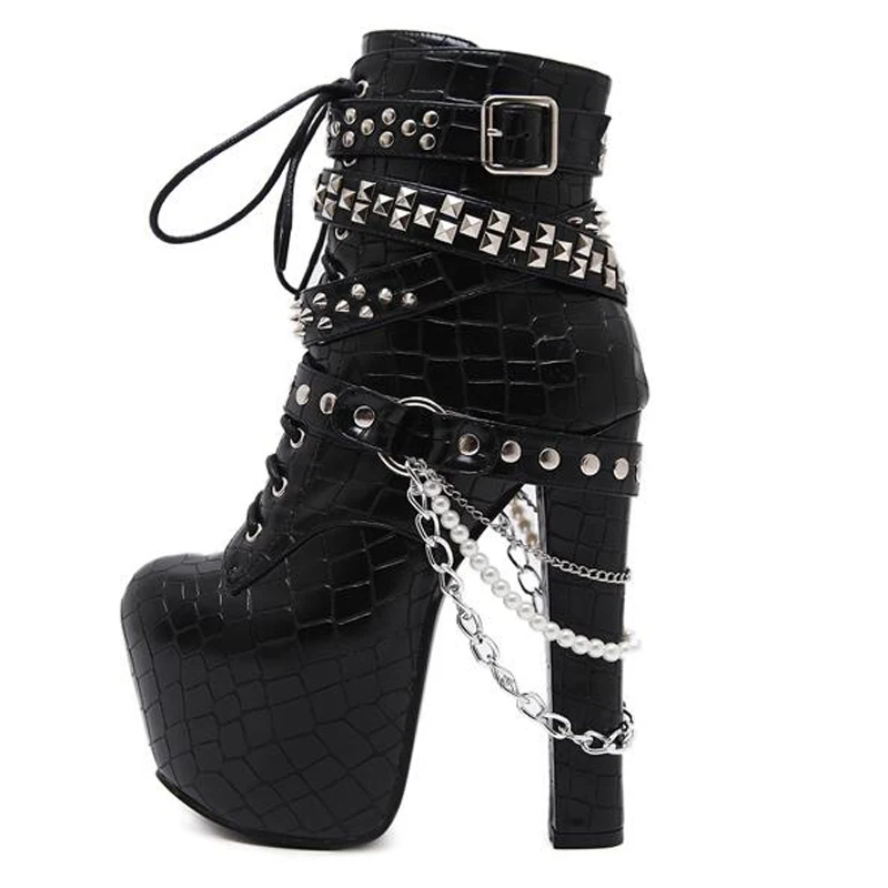 fur boots Autumn Fashion 16cm High Heels Ankle Boots Woman Brand Designer Winter Female Sexy Round Toe Thick Heels Boots D1317