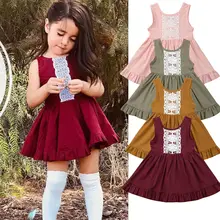 Детская летняя одежда, платье для маленьких девочек, кружевные вечерние Платья с цветочным рисунком из хлопка и льна, пышный сарафан принцессы без рукавов